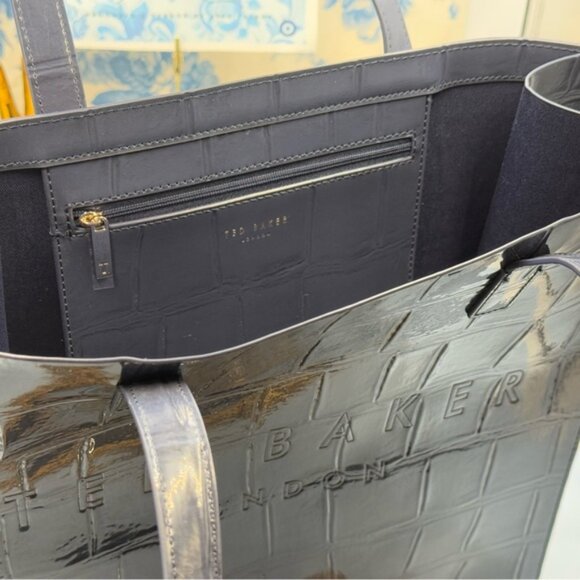 🆕 TED BAKER 🧿 NWOT CROCCON Eco Croc Leather Large Icon Tote Bag, Dark Blue - Picture 8 of 12